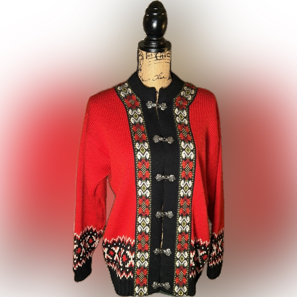 Norwegian Pure New Wool AS Evebofoss Vintage Fair Isle Cardigan Sweater 44 L